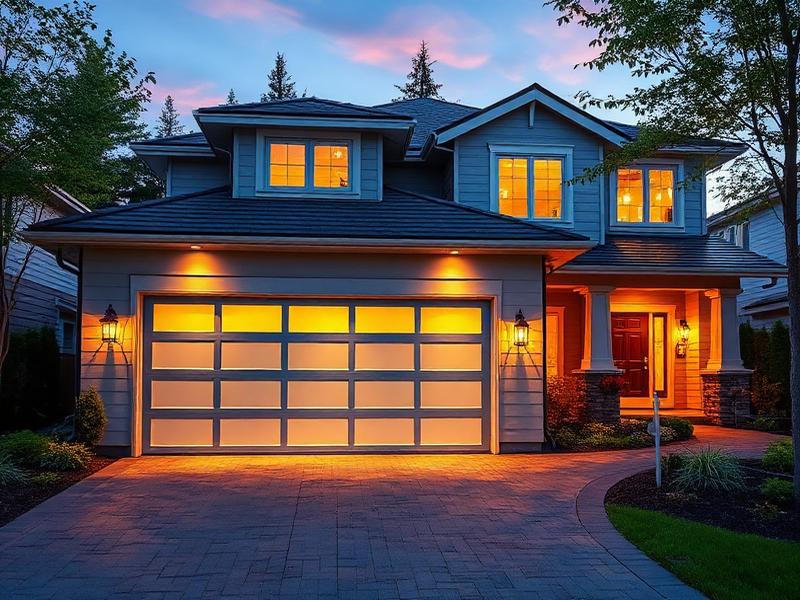 Beautiful home with modern garage door installed by Spindale Garage Doors
