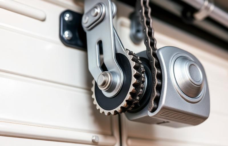 Garage door chain drive mechanism requiring maintenance