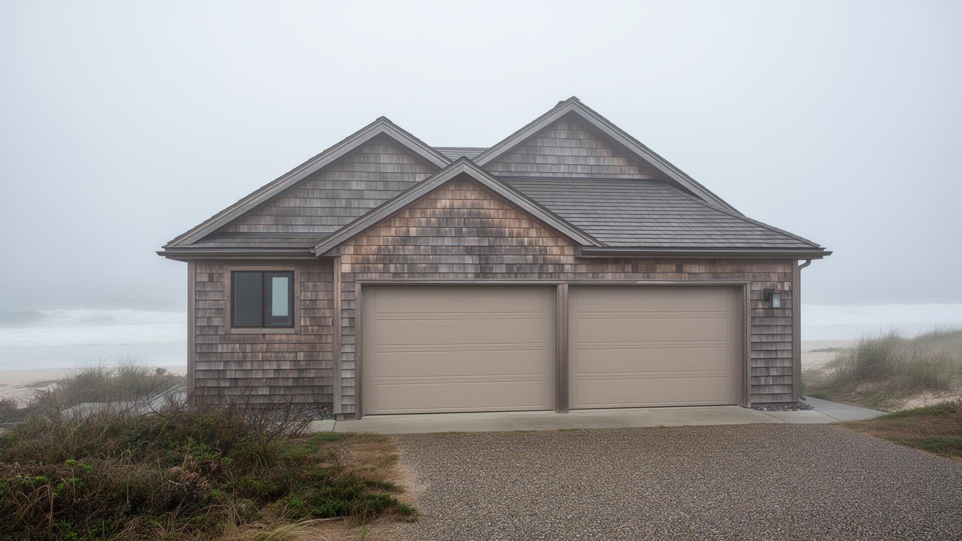 Professional ranch style garage doors on coastal home in Spindale